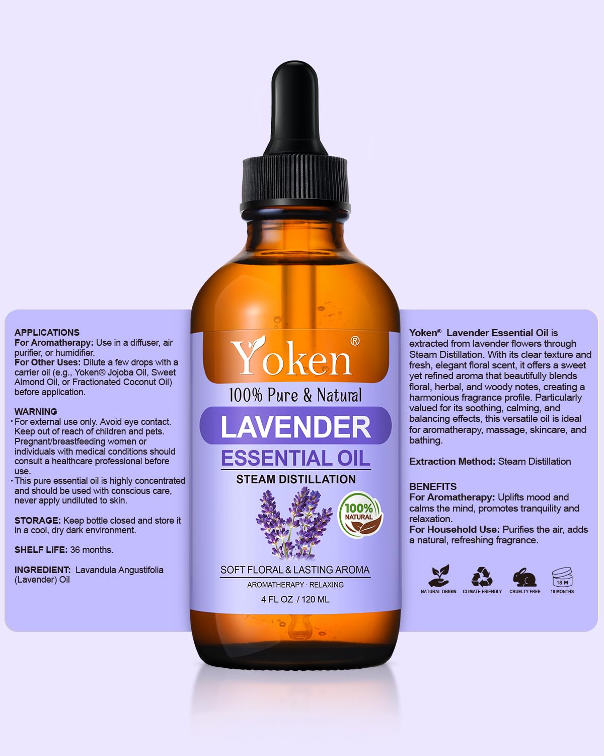Yoken Lavender Essential Oil - 4 oz | 100% Pure & Natural, Premium Grade