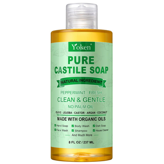 Yoken Peppermint Castile Soap Liquid 8 oz – Organic Oils, Versatile Vegan Cleanser British Harmonia | Natural Makeup & Fragrance by British Harmonia UK