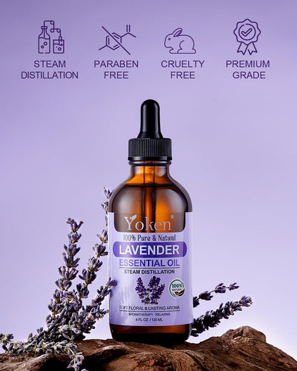 Yoken Lavender Essential Oil - 4 oz | 100% Pure & Natural, Premium Grade
