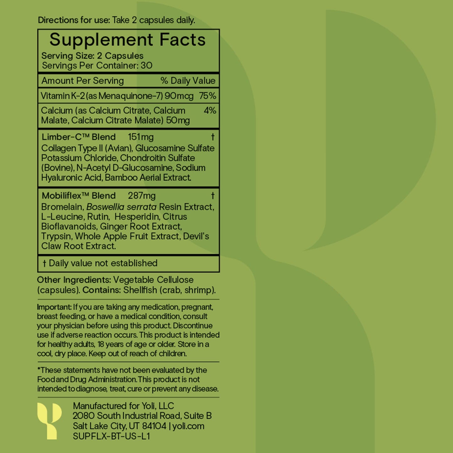 Yoli® Flex – Joint Support Supplement with Glucosamine, Chondroitin & Vitamin K2