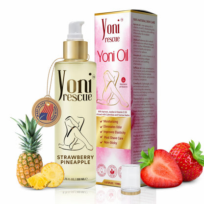 Yoni Rescue Yoni Oil 6.76oz – All-Natural Vaginal Hydration, pH Balance & Comfort (Apricot, Jojoba, Chamomile, Vitamin E) Strawberry Pineapple