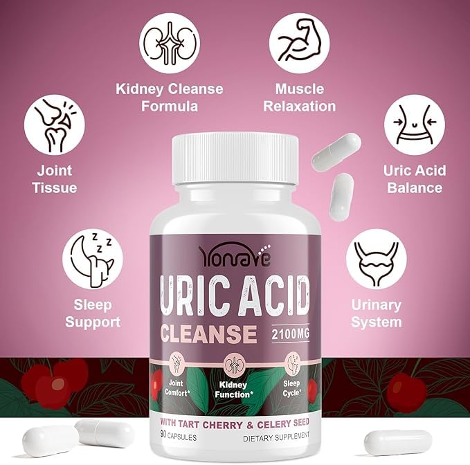 Yonrave Uric Acid Cleanse & Detox – Tart Cherry & Celery Seed Capsules (90 Veggie)