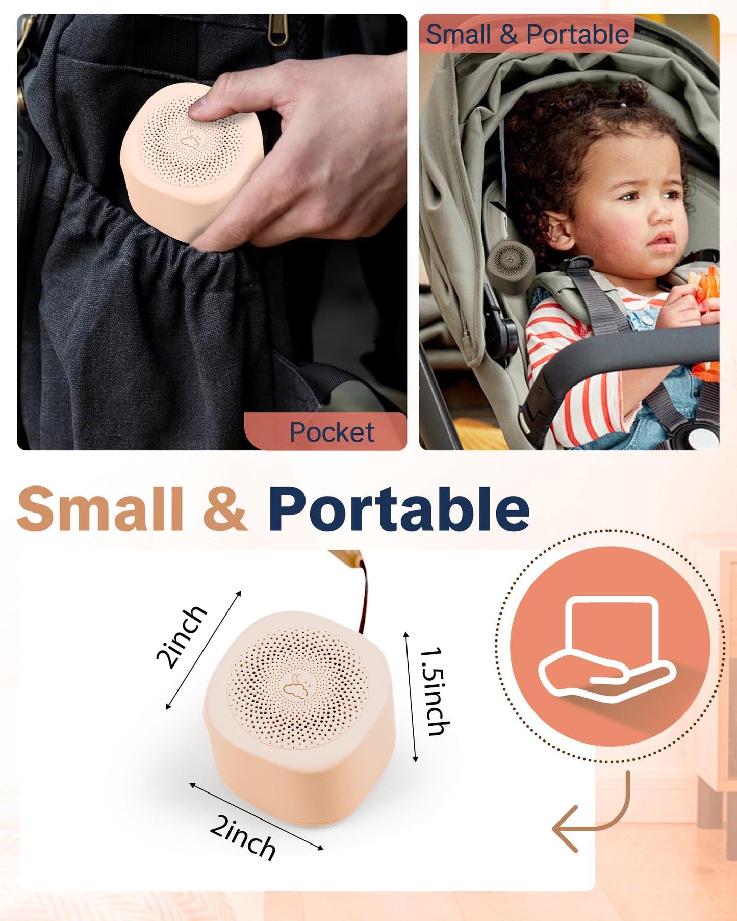 YONSEN Travel White Noise Sound Machine – 20 Sounds, Portable Sleep Aid with Night Light