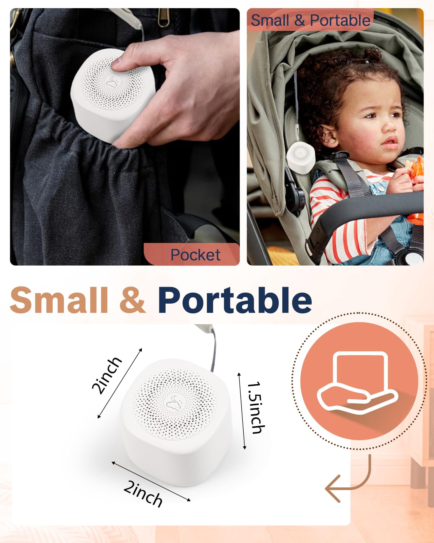 YONSEN Travel White Noise Sound Machine — 20 Sounds, Portable Sleep Aid, USB-C, 3 Timers