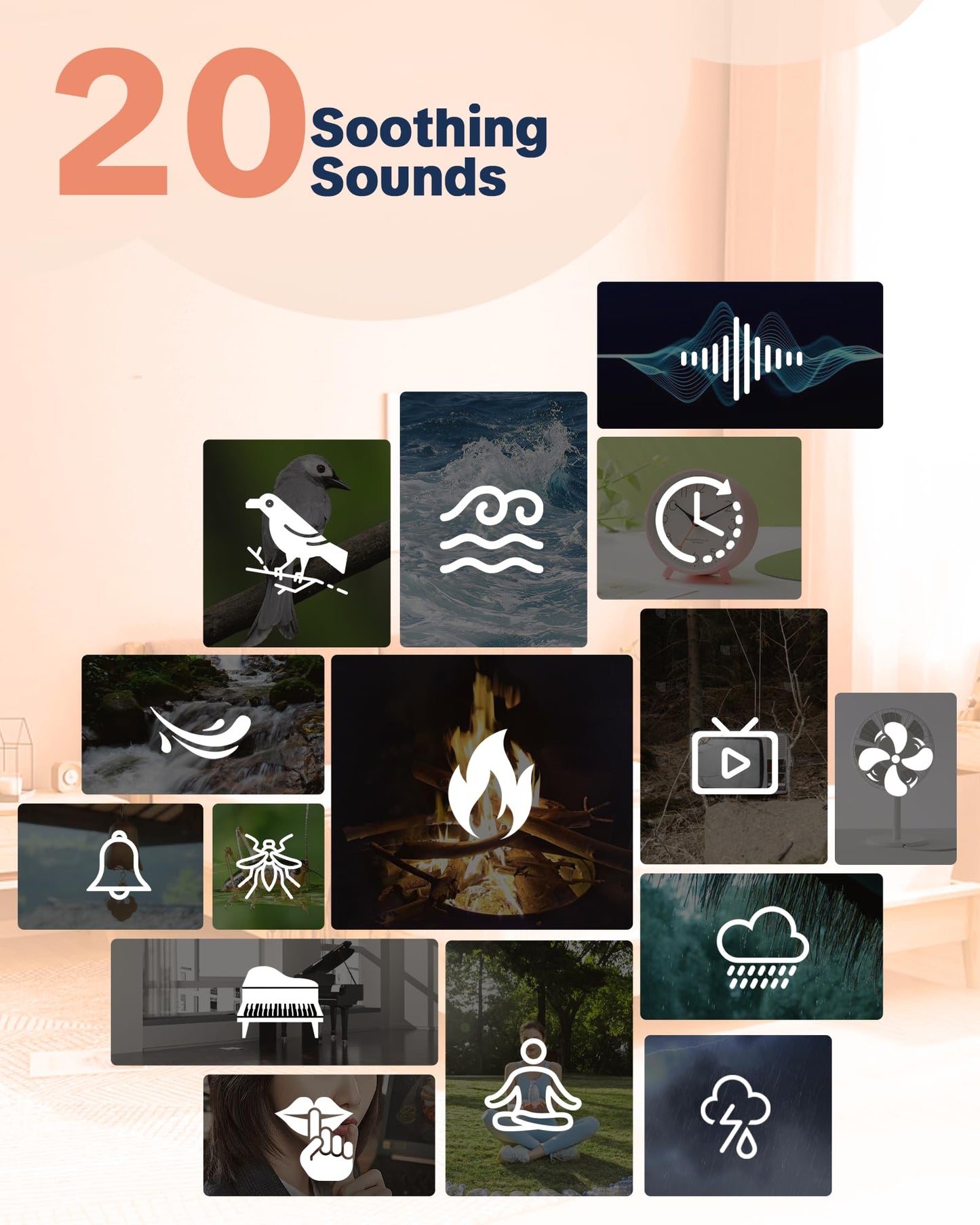 YONSEN Travel White Noise Sound Machine — 20 Sounds, Portable Sleep Aid, USB-C, 3 Timers