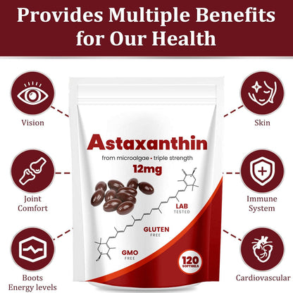 Yoqpoe Astaxanthin 12mg | Natural Antioxidant for Immune, Skin & Eye Health | 120 Softgels