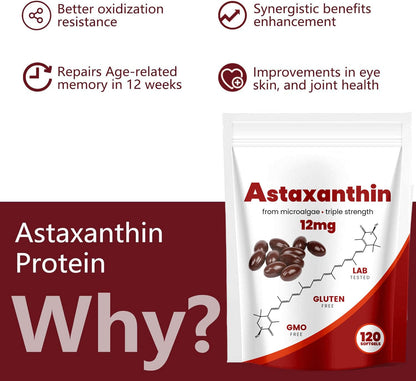 Yoqpoe Astaxanthin 12mg | Natural Antioxidant for Immune, Skin & Eye Health | 120 Softgels