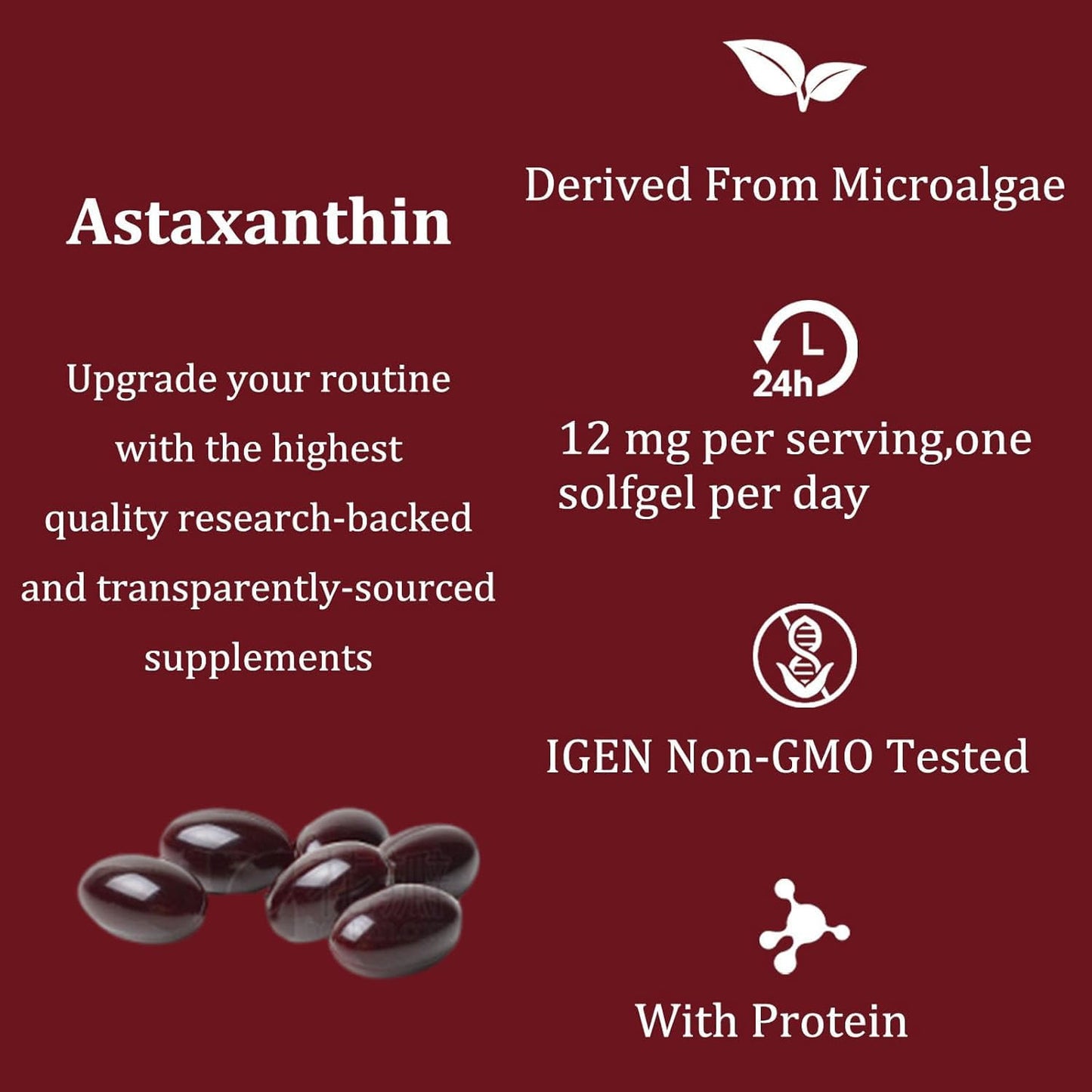 Yoqpoe Astaxanthin 12mg | Natural Antioxidant for Immune, Skin & Eye Health | 120 Softgels