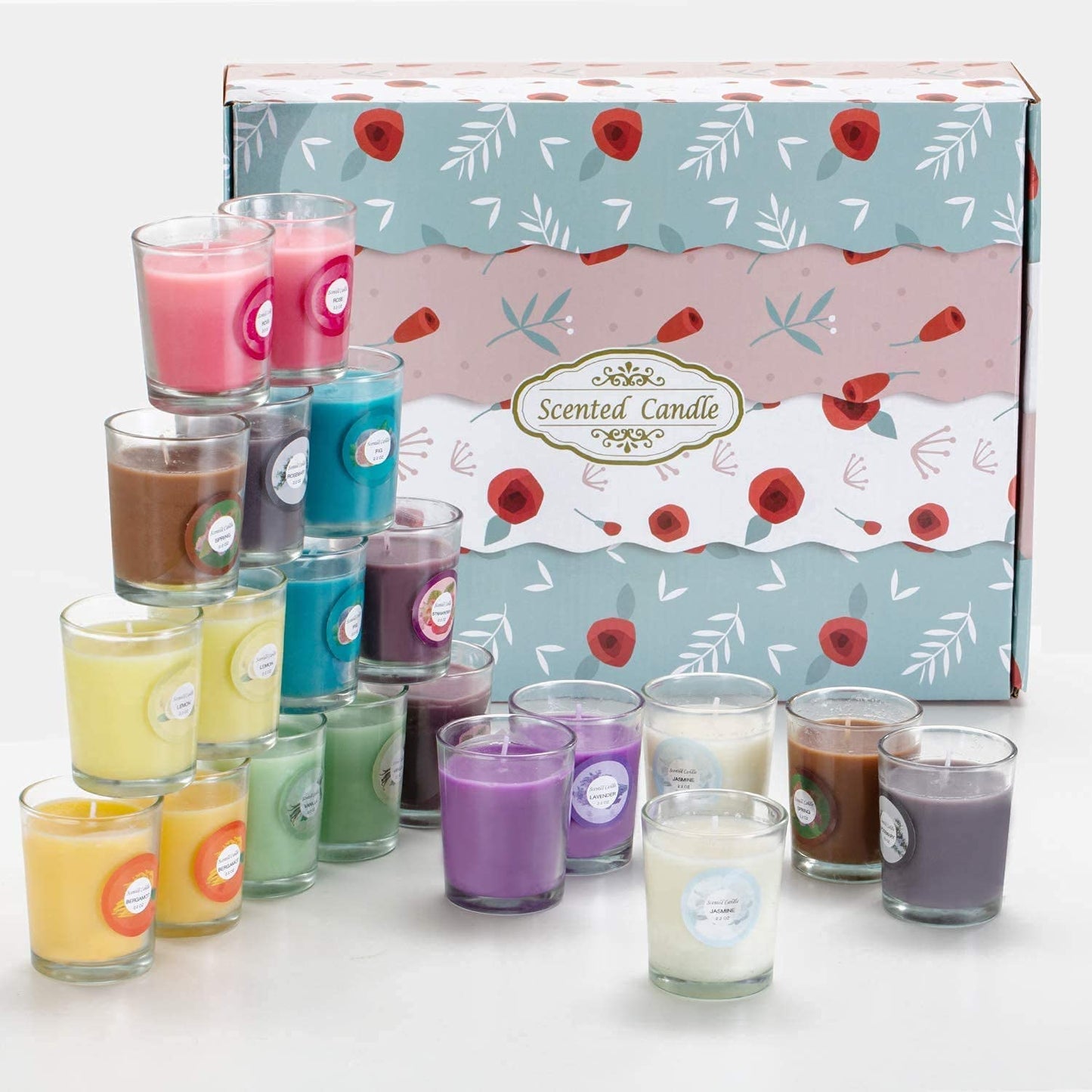 YOROXRG Scented Candles 20 Pack – Jasmine, Rose, Vanilla & More | Soy Wax Glass Jar