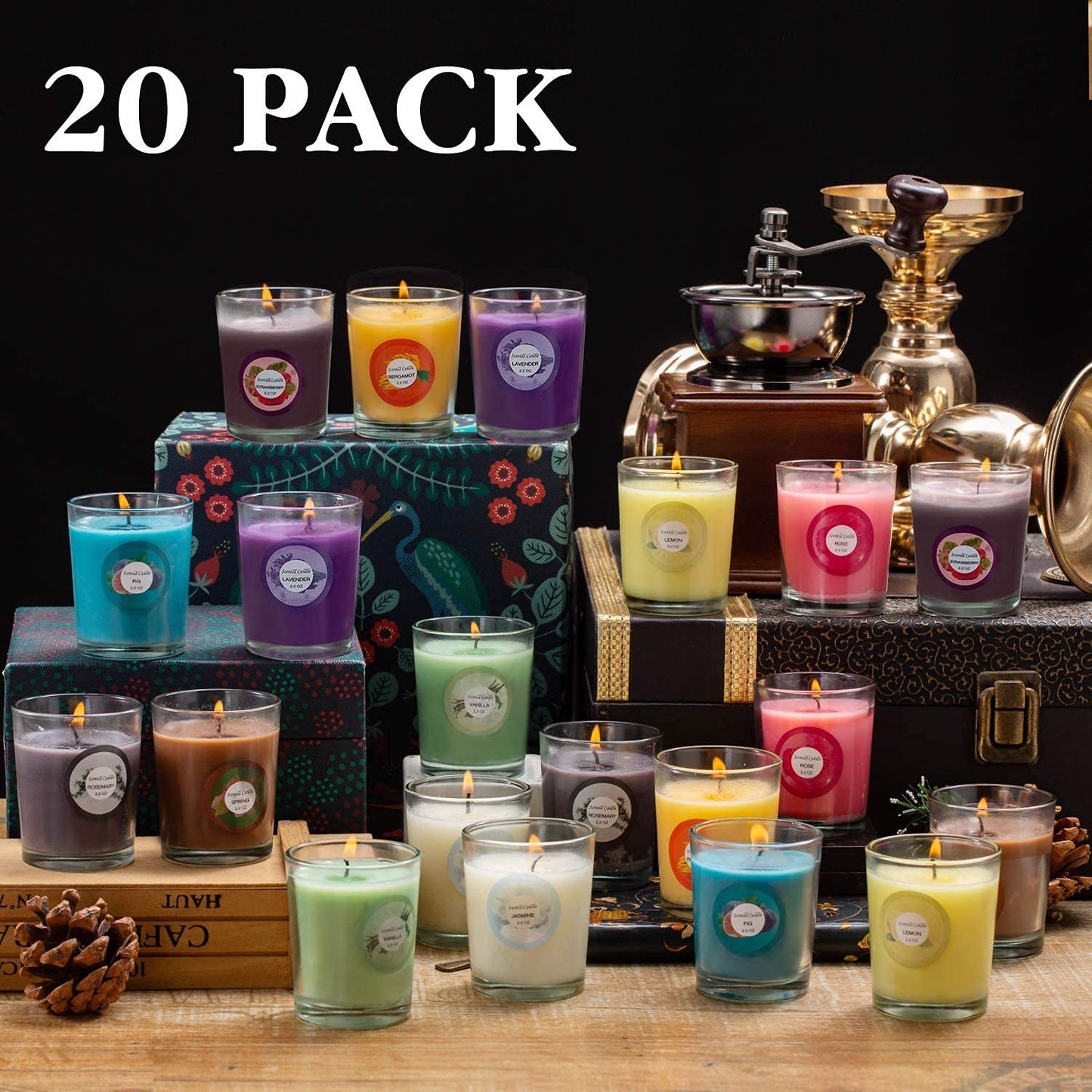 YOROXRG Scented Candles 20 Pack – Jasmine, Rose, Vanilla & More | Soy Wax Glass Jar