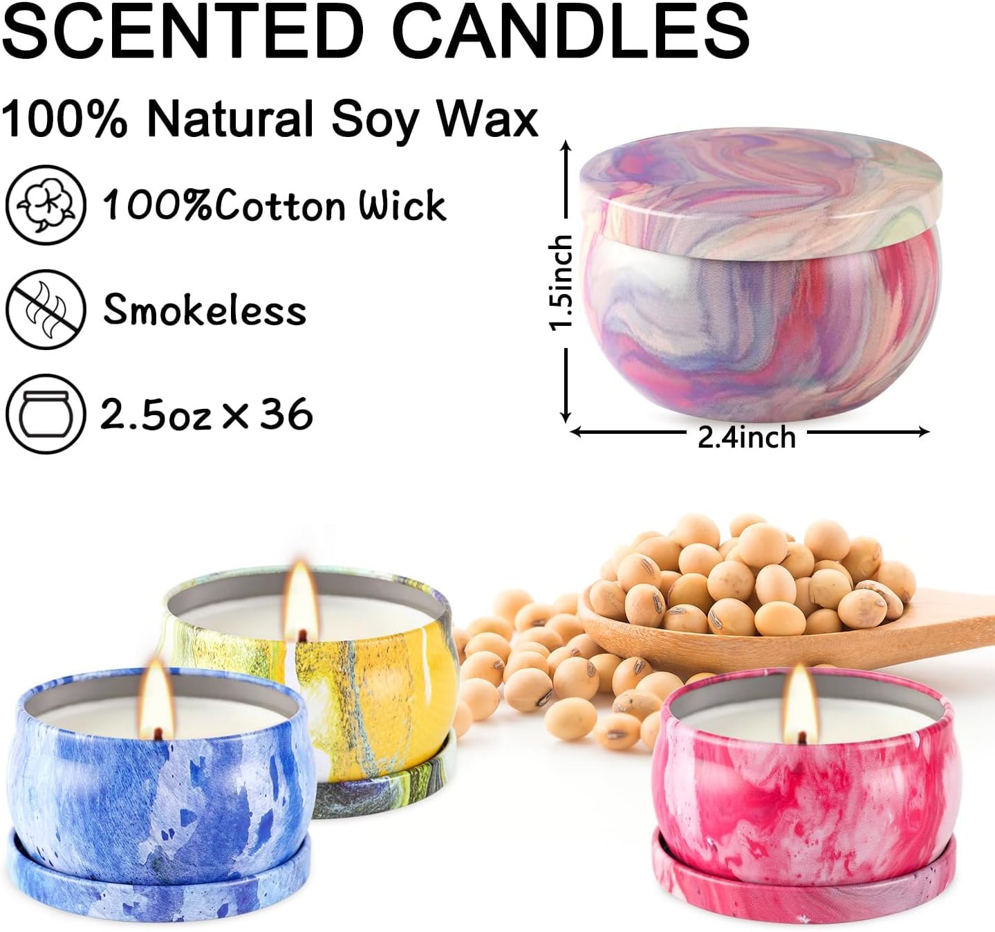 YOROXRG 24-Pack Soy Wax Scented Candles Gift Set – Travel Tin Jars 2.5 oz