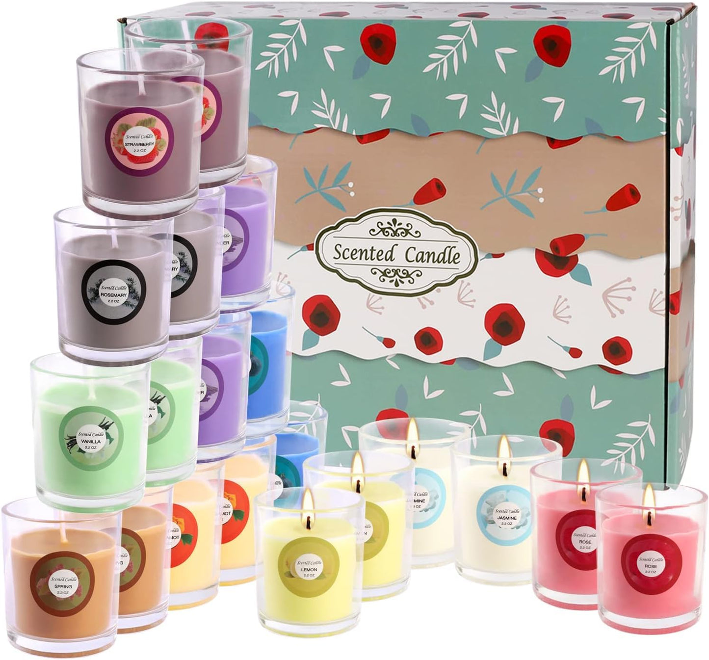 YOROXRG 40-Pack Scented Candles – Jasmine, Rose, Vanilla & More | Soy Wax Glass Jars
