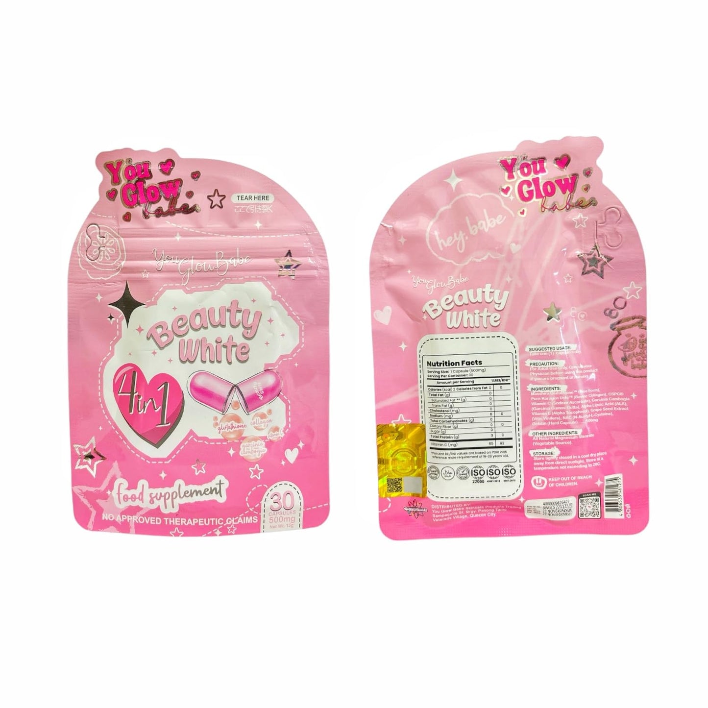 You Glow Babe Beauty White 4 in 1 Glutathione Capsules – 30 Count (Japan Formula)