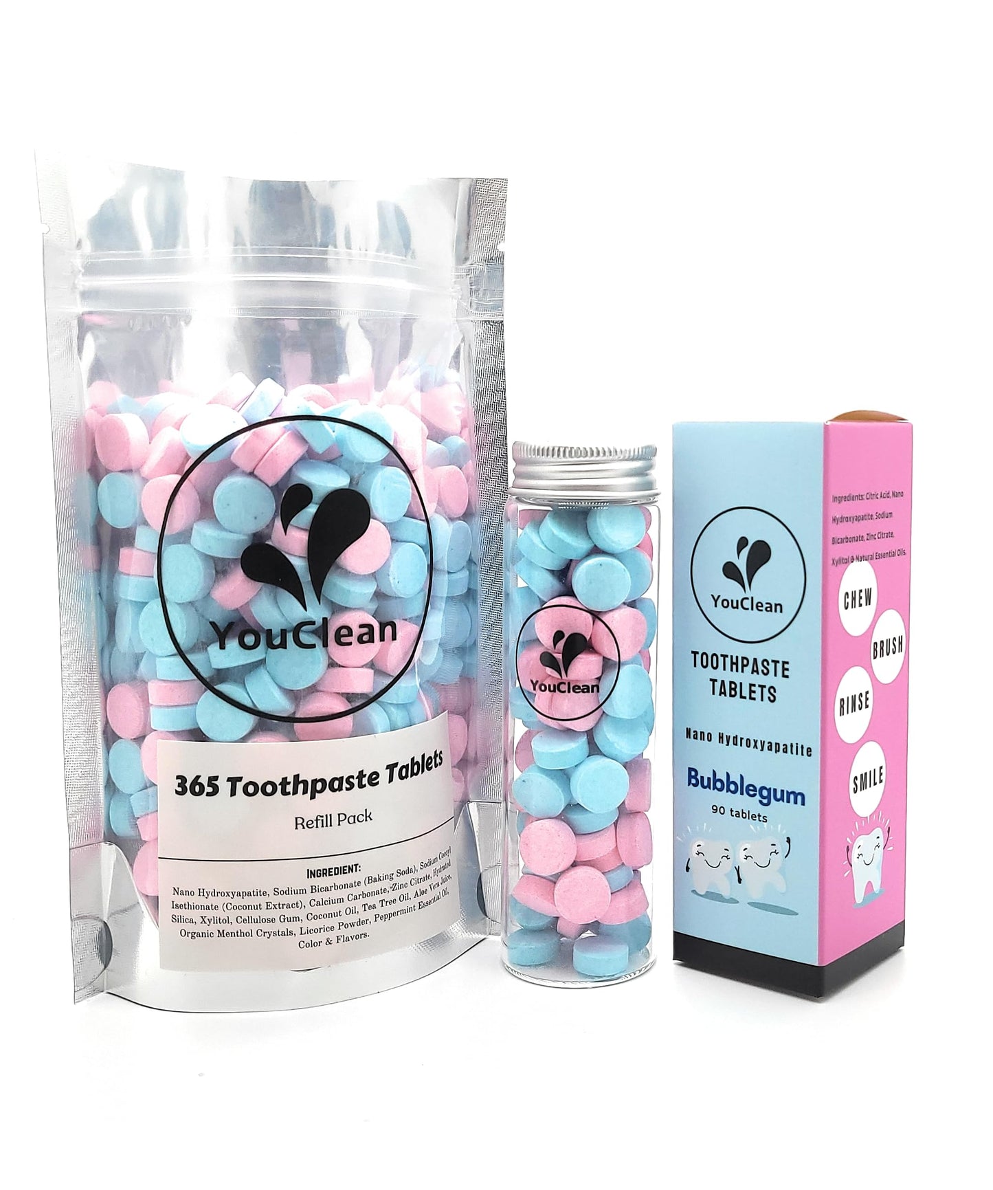 YouClean Refill Pack - 365 Toothpaste Tablets (Nano Hydroxyapatite, Fluoride Free)