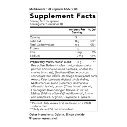Young Living MultiGreens - Melissa Oil Herbal Capsule Supplement | 120 Capsules