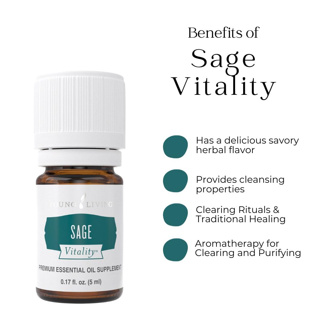 Young Living Sage Vitality Essential Oil - 5ml | Clearing Rituals, Culinary Use & Women's Well-Being
