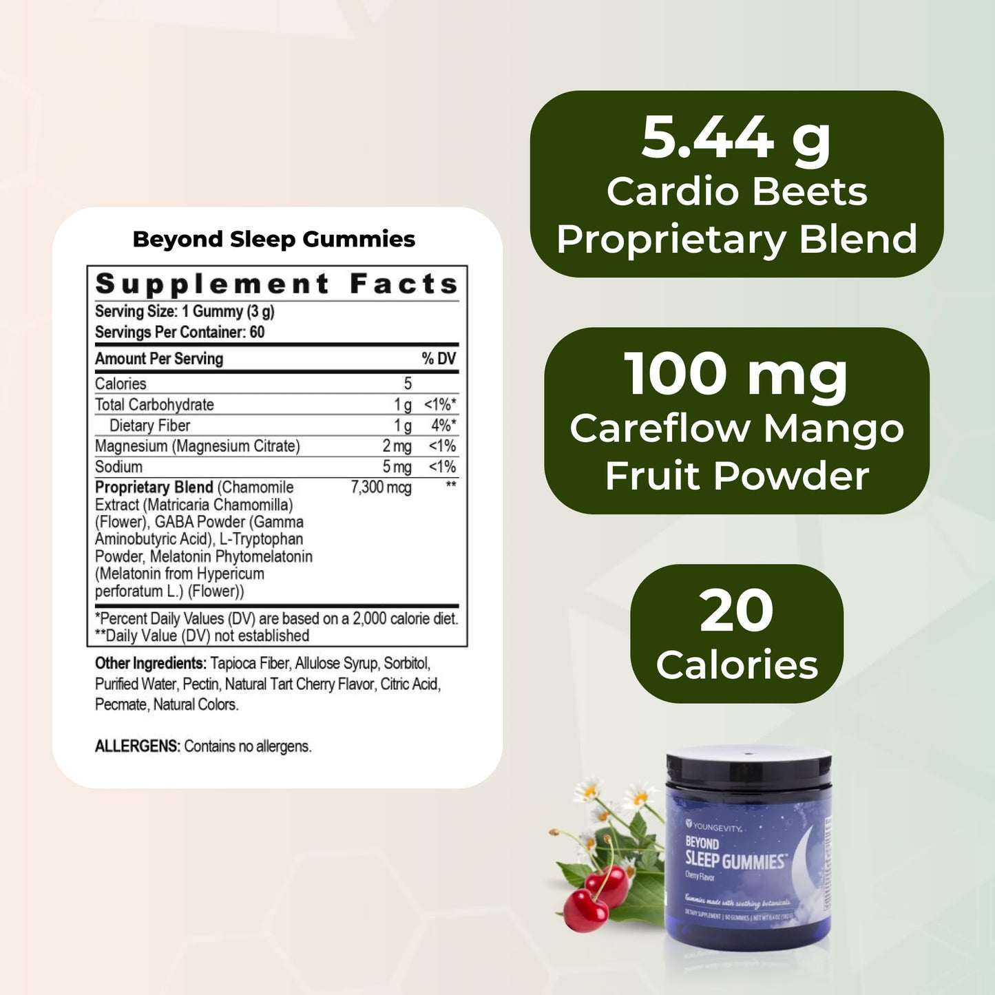 Youngevity Beyond Sleep Gummies – Melatonin, GABA & Chamomile | Tart Cherry, 60 Vegan, Sugar-Free