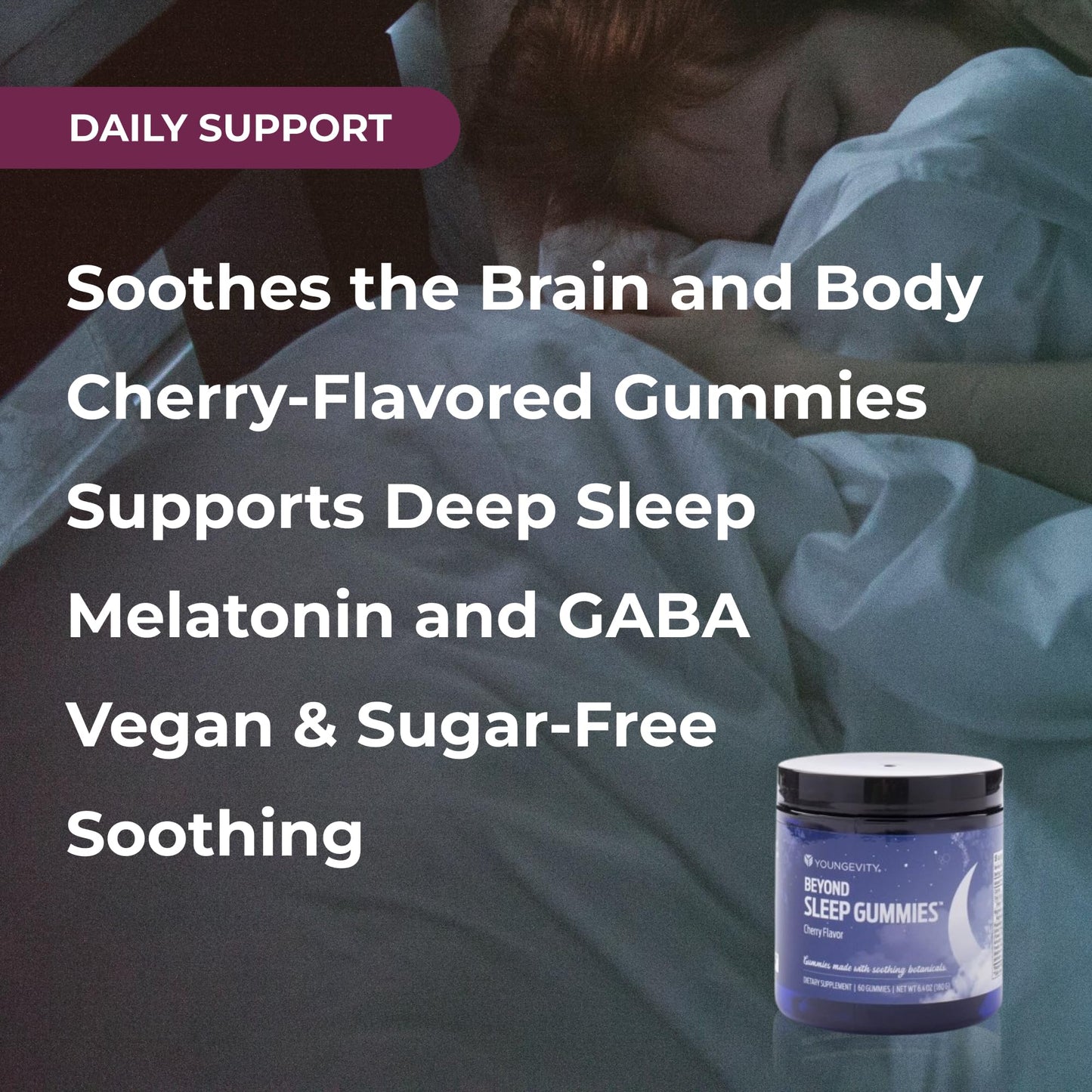 Youngevity Beyond Sleep Gummies – Melatonin, GABA & Chamomile | Tart Cherry, 60 Vegan, Sugar-Free