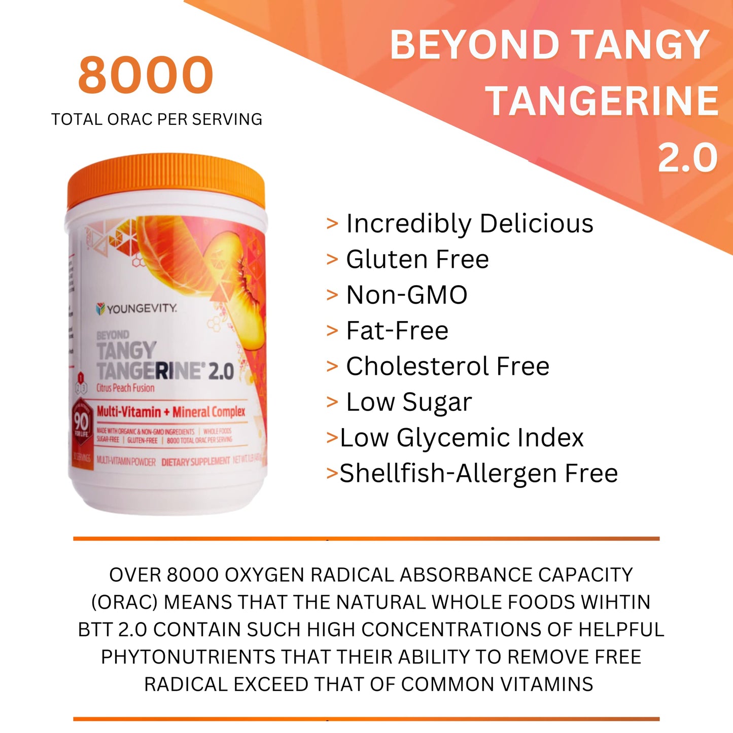 Youngevity Beyond Tangy Tangerine 2.0 Citrus Peach Fusion – Multi-Vitamin & Mineral Complex | 8,000 ORAC