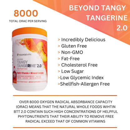 Youngevity Beyond Tangy Tangerine 2.0 Citrus Peach Fusion – Multi-Vitamin & Mineral Complex | 8,000 ORAC