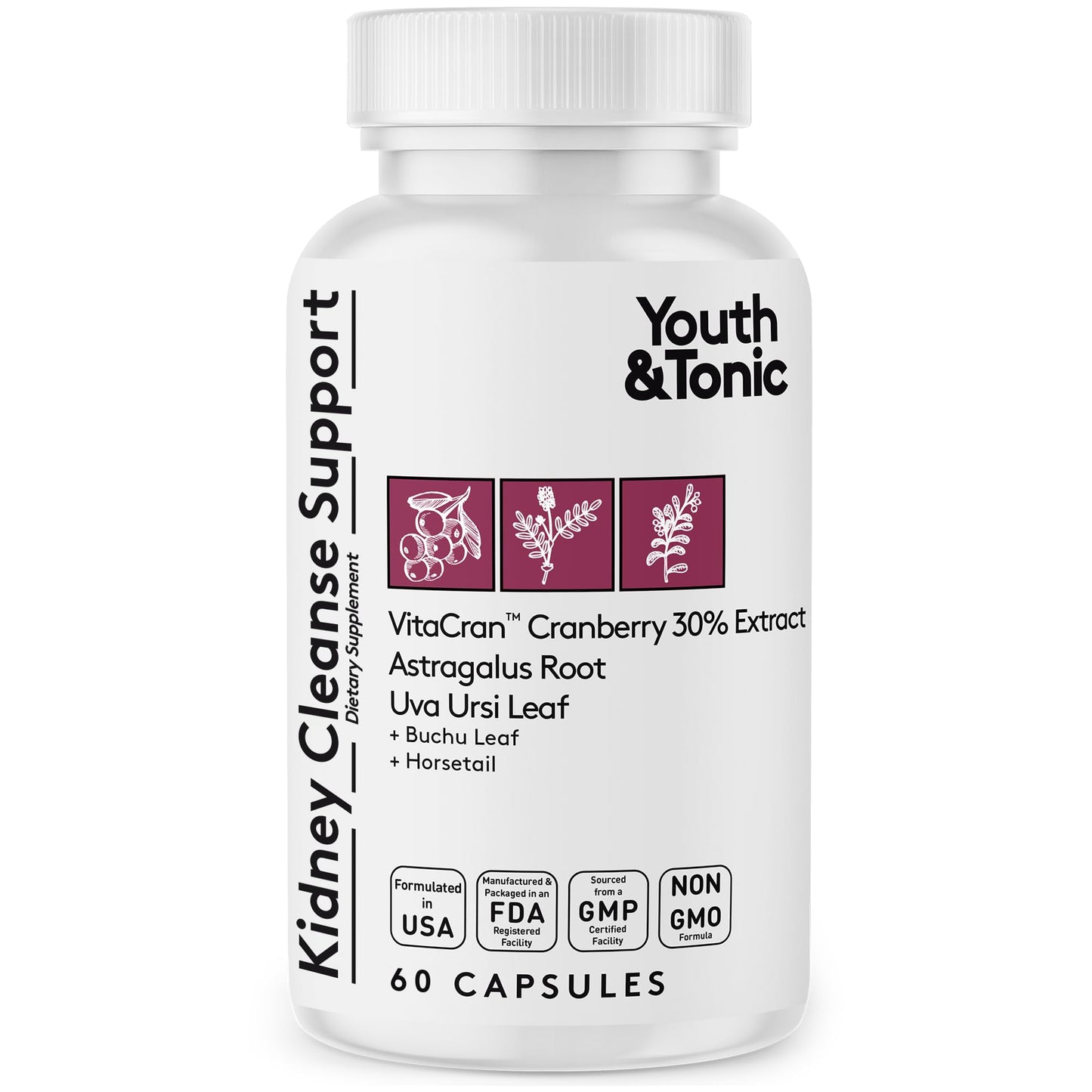 Youth & Tonic Kidney Cleanse Detox - 60 Capsules | Urinary Tract & Bladder Health