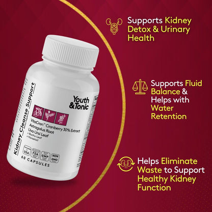 Youth & Tonic Kidney Cleanse Detox - 60 Capsules | Urinary Tract & Bladder Health