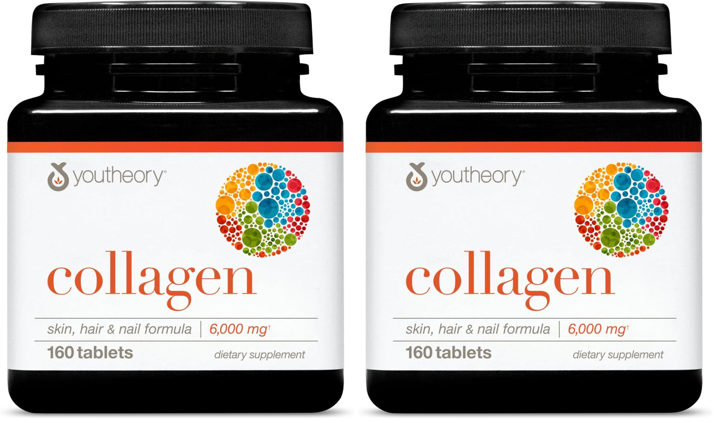 Youtheory Advanced Collagen 6,000 mg + Vitamin C | Hair Skin Nails | 160 Tablets Pack of 2
