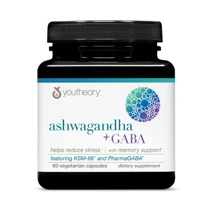 Youtheory Ashwagandha + GABA 1000 mg KSM-66 | 60 Veg Capsules