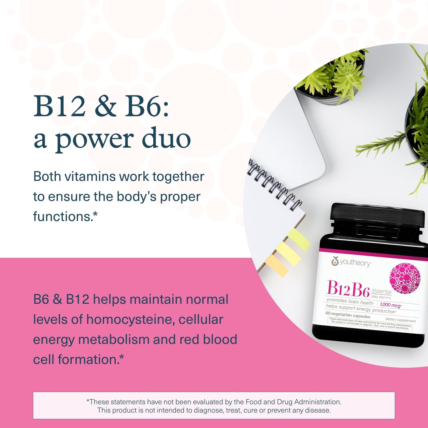 Youtheory B12B6 – Vegan B12 & B6 – Brain Health, Energy & Immunity – 60 Vegetarian Capsules