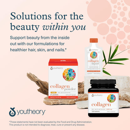 Youtheory Advanced Collagen 6,000 mg – Vitamin C & Amino Acids | Hair, Skin & Nails – 120 Tablets (20-Day Supply)