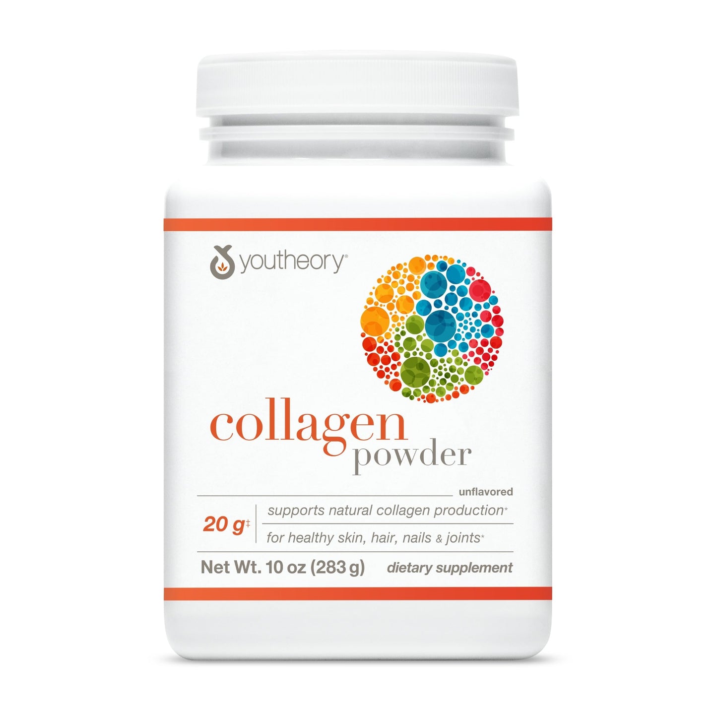 Youtheory Collagen Powder – Premium Hydrolyzed Collagen with Vitamin C & Biotin (Unflavored, 10 oz) – Dairy & Gluten Free
