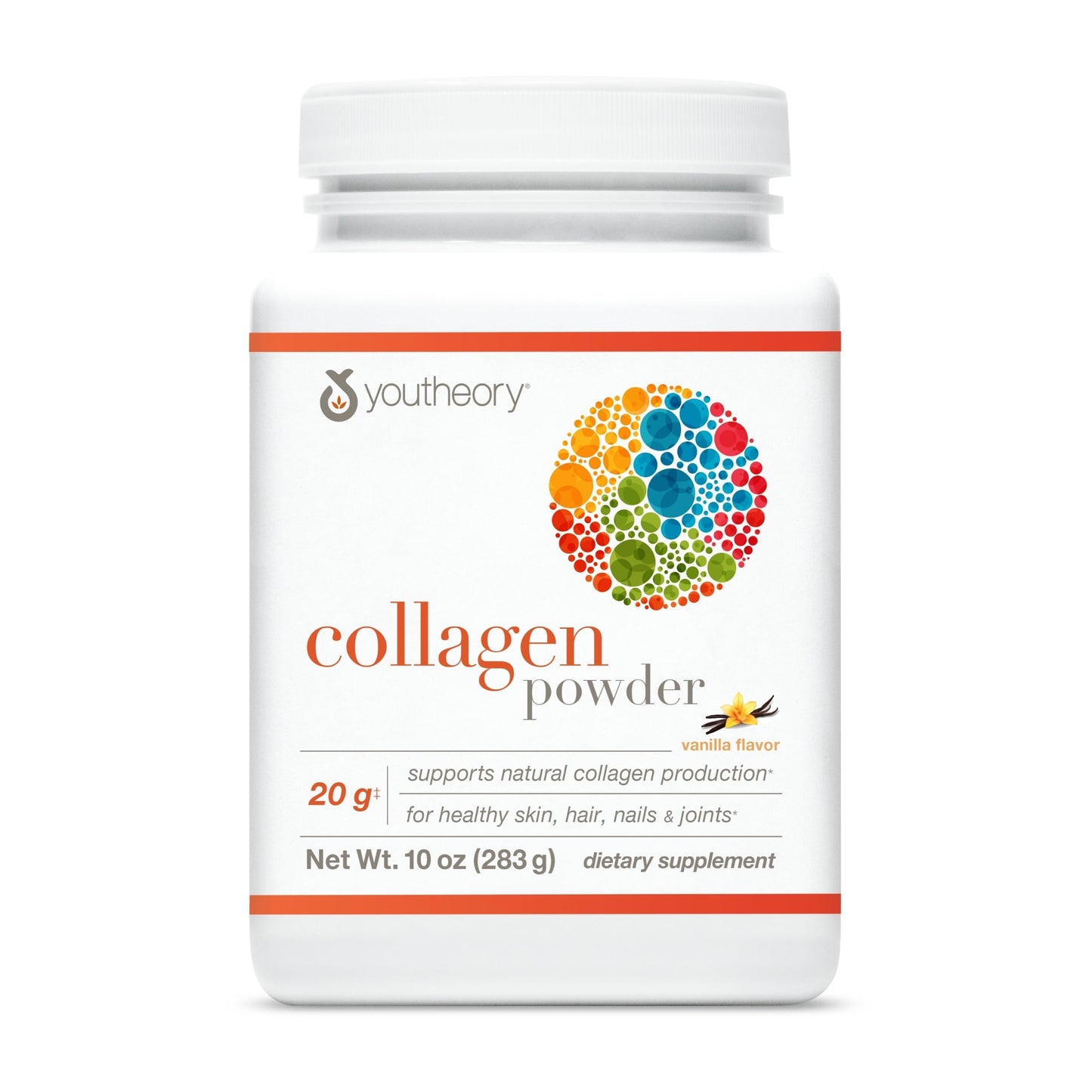 Youtheory Collagen Powder Vanilla 10 oz – Hydrolyzed Collagen with Vitamin C & Biotin