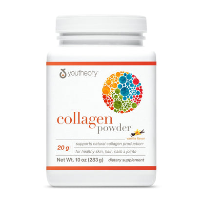 Youtheory Collagen Powder Vanilla 10 oz – Hydrolyzed Collagen with Vitamin C & Biotin