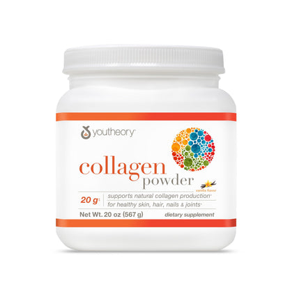 Youtheory Collagen Powder – Premium Hydrolyzed Collagen, Vitamin C & Biotin, Vanilla (20 oz)