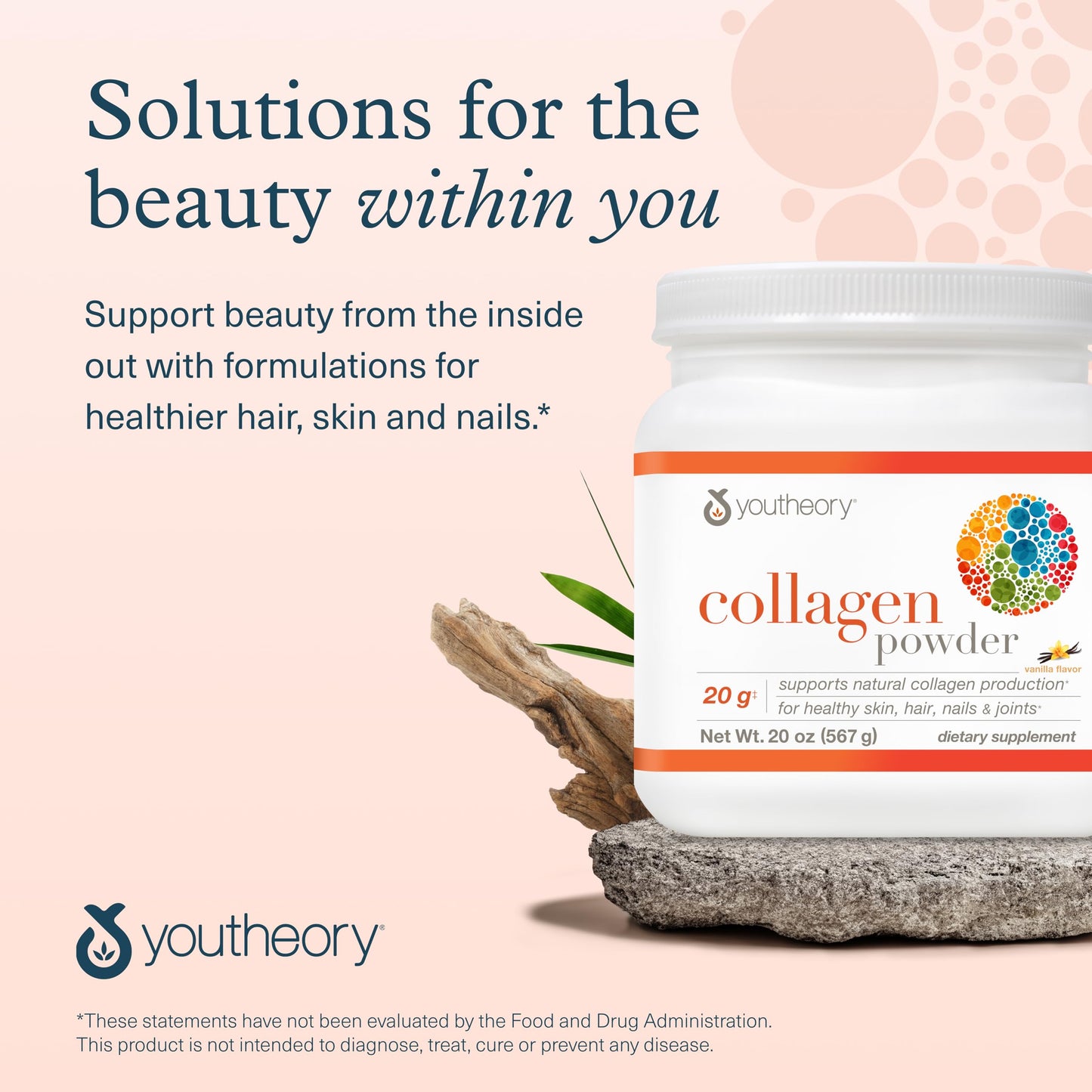 Youtheory Collagen Powder – Premium Hydrolyzed Collagen, Vitamin C & Biotin, Vanilla (20 oz)
