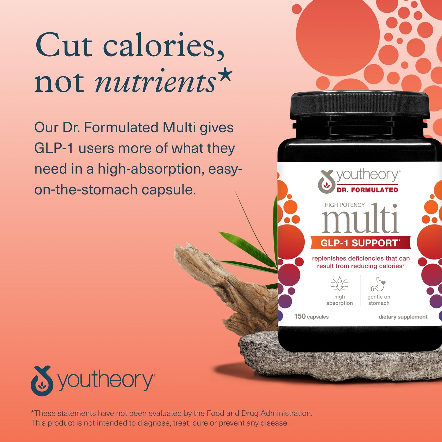 Youtheory High Potency Multi GLP-1 Support | High Absorption Multivitamins for Immune & Bone Health - 150 Vegetarian Capsules