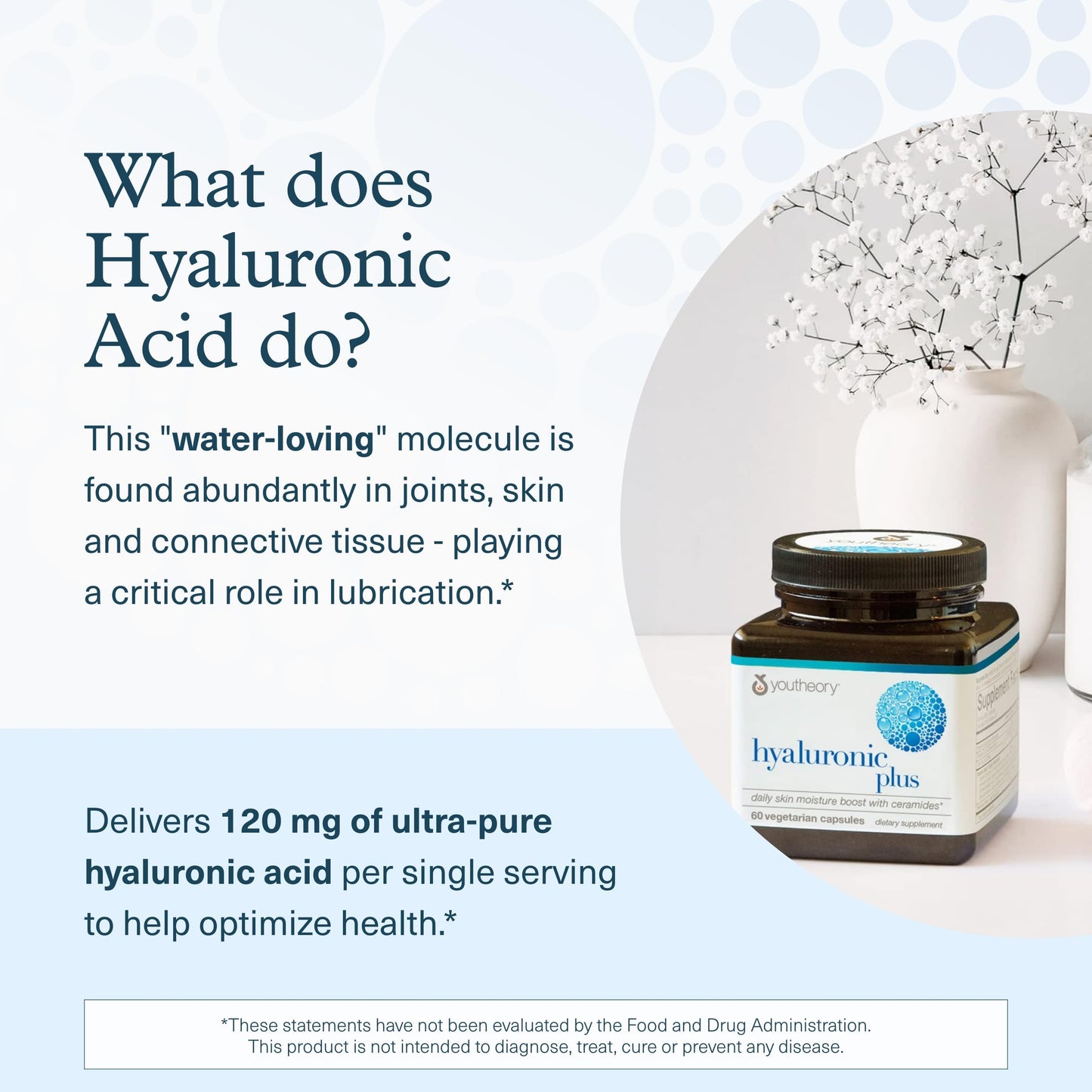 Youtheory Hyaluronic Plus – Hyaluronic Acid Supplement with Ceramides, Vitamin C, Biotin & More | 60 Vegetarian Capsules