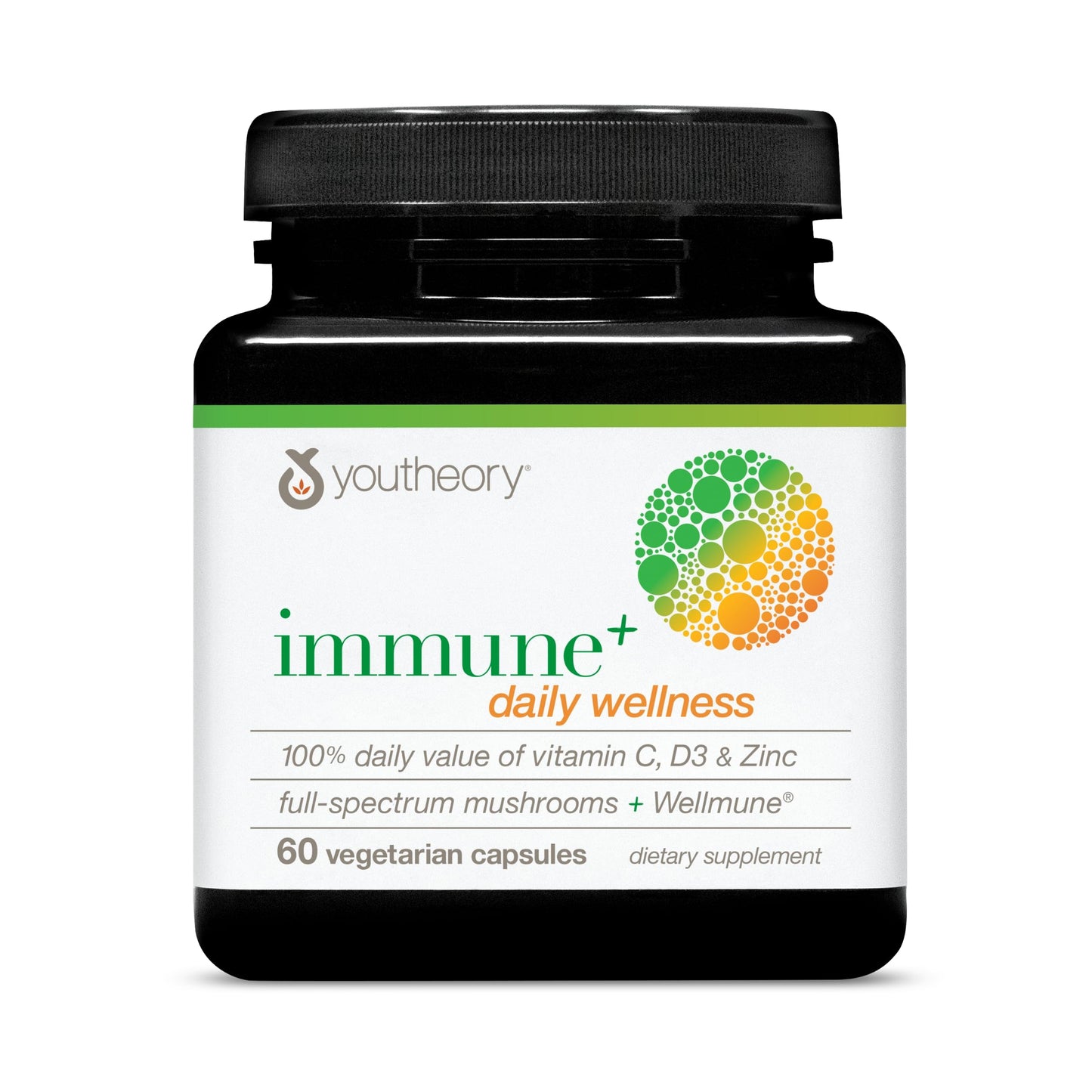 Youtheory Immune+ Daily Wellness – Vegetarian Immune Support (Vitamin C, D3, Zinc) 60 Veg Caps