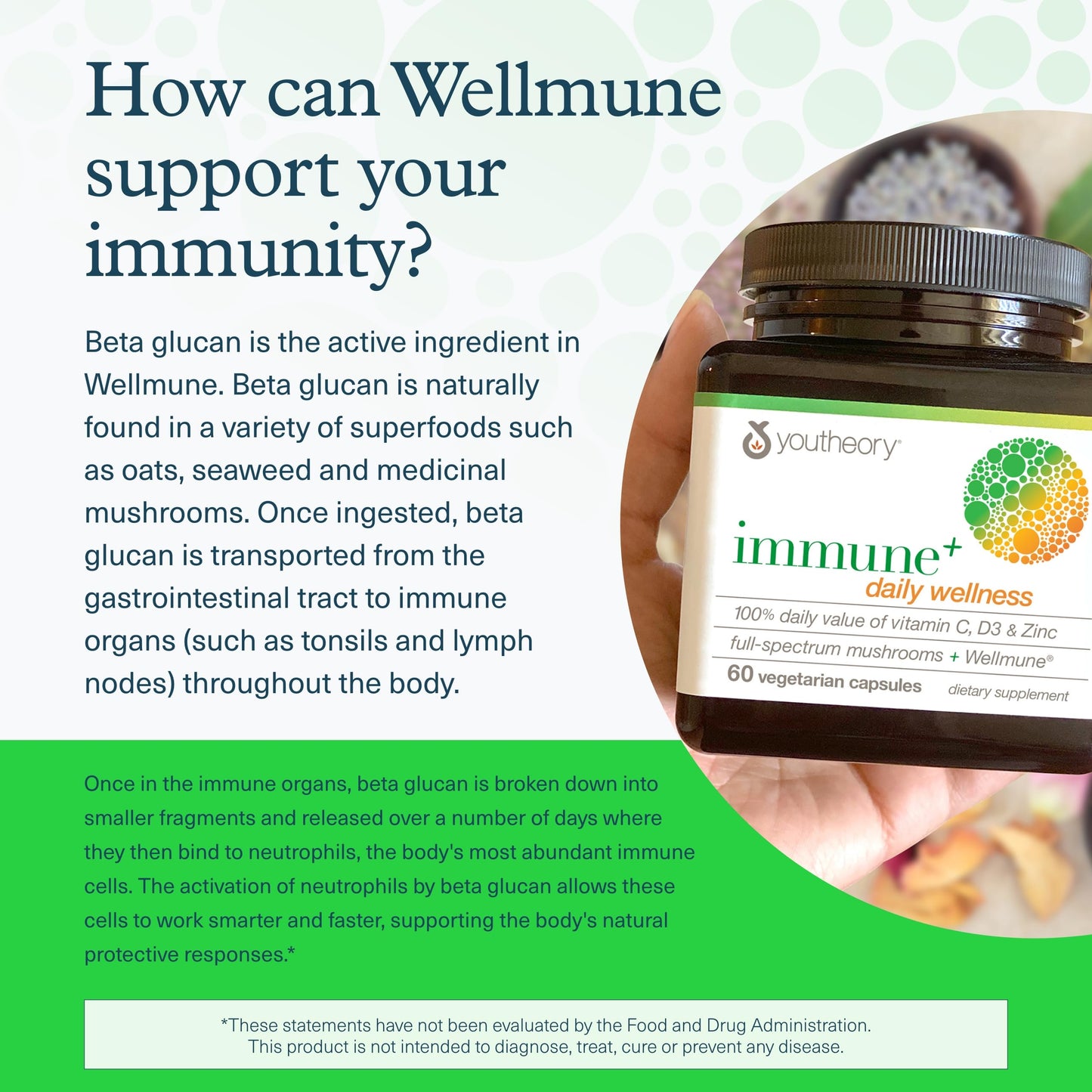 Youtheory Immune+ Daily Wellness – Vegetarian Immune Support (Vitamin C, D3, Zinc) 60 Veg Caps