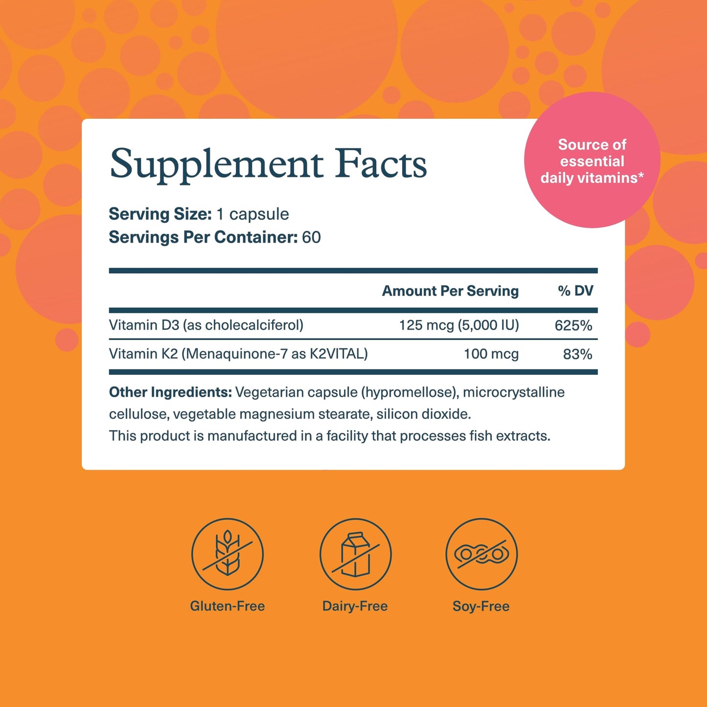 Youtheory K2D3 - Bone & Heart Health Support | D3 & K2 | Dairy, Soy & Gluten Free | 60 Veg Capsules