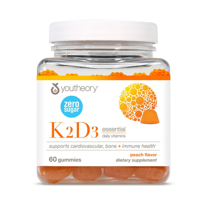 Youtheory K2D3 – Bone & Heart Health Support* (D3 + K2) – Peach, 60 Vegetarian Gummies
