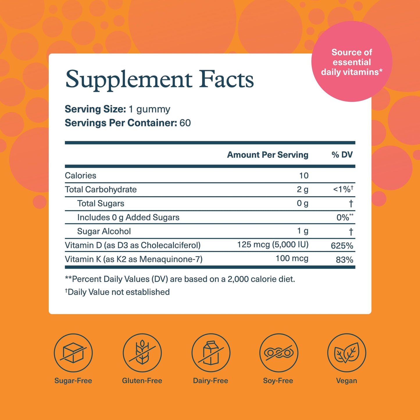 Youtheory K2D3 – Bone & Heart Health Support* (D3 + K2) – Peach, 60 Vegetarian Gummies