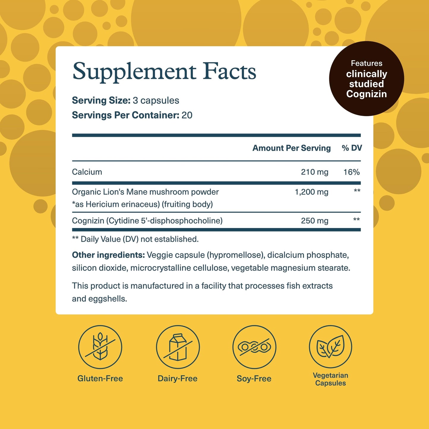 Youtheory Lion's Mane Plus | Cognizin for Focus & Brain Support | 60 Vegetarian Capsules