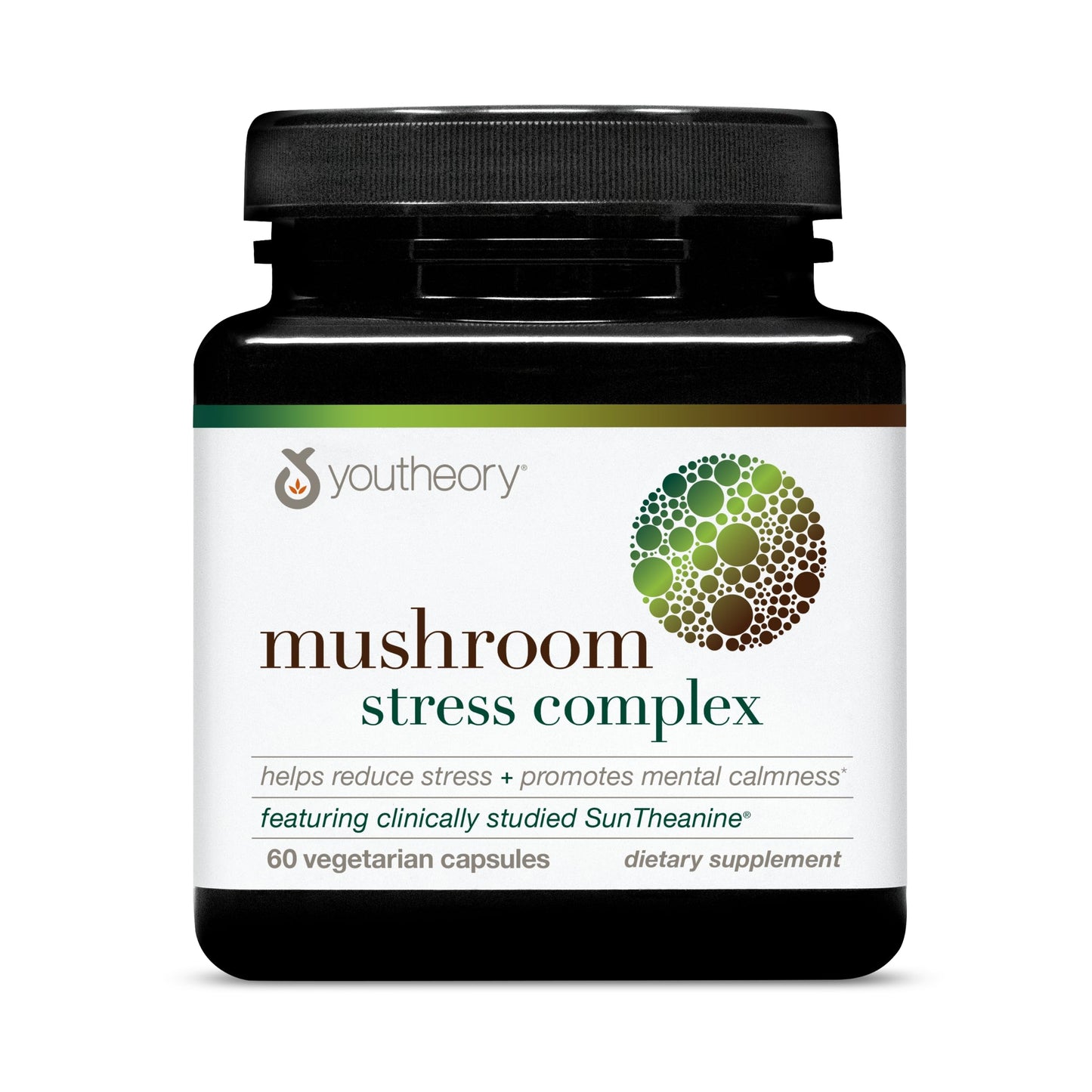 Youtheory Mushroom Stress Complex – Organic Full-Spectrum Mushrooms with L-Theanine | 60 Vegetarian Capsules