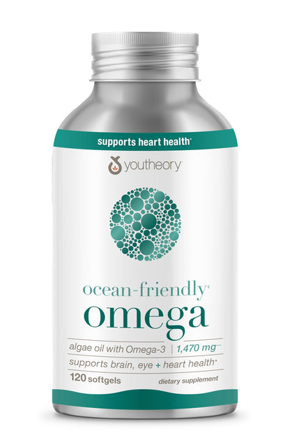 Youtheory Ocean-Friendly Omega – Vegan Algae Omega-3 (EPA & DHA) | Recyclable Aluminum