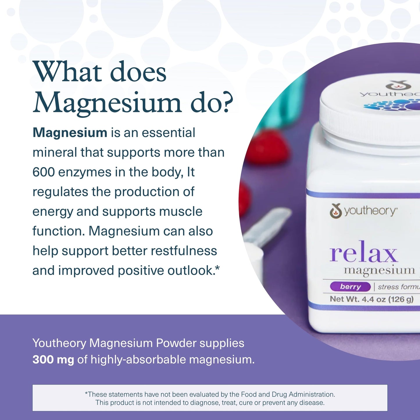 Youtheory Relax Magnesium Powder – Vegan Stress Relief with L-Theanine & GABA, Berry, 4.4 oz