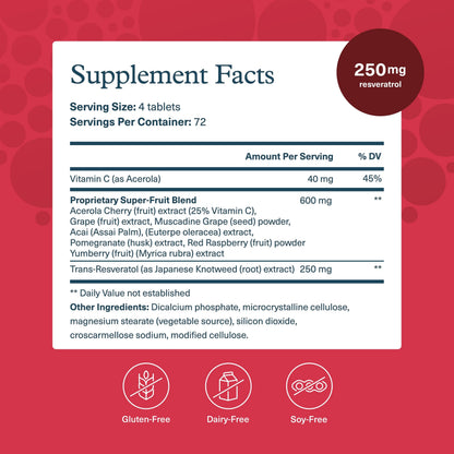 Youtheory Resveratrol Advanced Antioxidant – ResVida (Dairy/Gluten Free) 290 Tablets