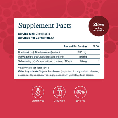 Youtheory Saffron - Vegan Energy Supplement for Men & Women* - Contains Rhodiola Rosea & Ashwagandha - Dairy, Soy & Gluten Free - 60 Vegetarian Capsules