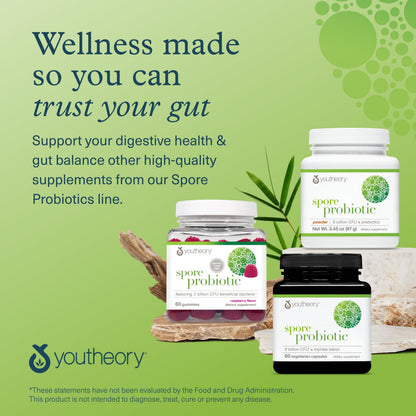 Youtheory Spore Probiotic Powder – 6 Billion CFU, Vegan, Dairy, Soy & Gluten Free, 3.45 oz
