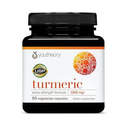 Youtheory Turmeric Extra Strength 1,000 mg - Brain, Muscle & Joint Health | Bioenhancers, Curcuminoids & Herbal Extracts - USP Verified - 60 Vegetarian Capsules